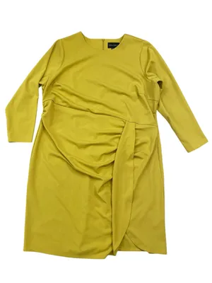 Donna Morgan Chartreuse Midi Dress with Side Drape thumbnail 1