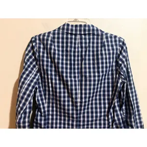 Banana Republic Plaid Blazer Women Small Navy Blue Excellent Cotton Shirt Jacket thumbnail 9