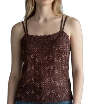 Y2K Brown Lace Built-In Bra Stretchy Cami Tank Top Size S thumbnail 1
