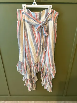 Versona Multicolor Striped Asymmetrical Ruffle Skirt  thumbnail 3