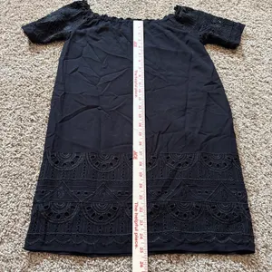 Saks Fifth Avenue Women XS Dress Black Rayon Eyelet Off Shoulder Short Sleeve thumbnail 5