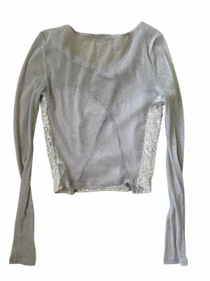 Urban outfitters Kimchi Blue metallic sheer mesh faux corset top small thumbnail 3