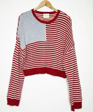 Soho & Stella New York American Flag Cropped Knit Sweater XL thumbnail 1