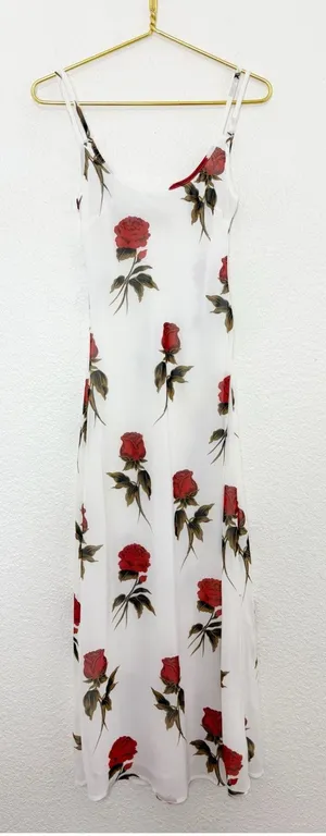 VRG Grl Rose Print White Midi Slip Dress Size 6 Romantic Wedding Feminine thumbnail 1