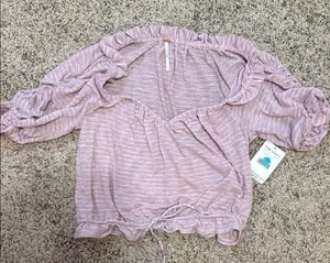 Free People Lavender Off-Shoulder Top‎ size small NWT boho cottagecore purple thumbnail 1