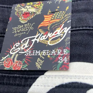 Ed Hardy faded black slim flare tiger jeans size 34 thumbnail 3