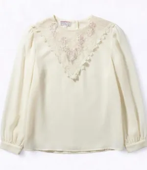 Synergy Vintage Ivory Floral Lace Blouse Womens 6 Small thumbnail 1