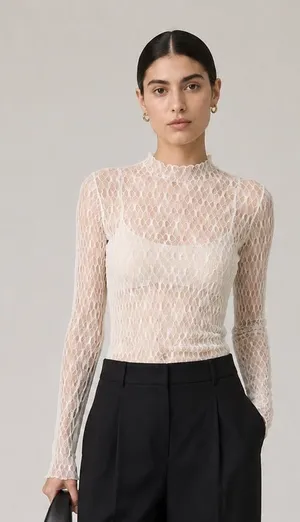 ASTR the label ivory sheer textured long sleeve top w/ asymmetric back detail. M thumbnail 1