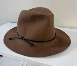 100% Wool Felt Brown Brim Hat Fedora Women’s O/S Western Boho thumbnail 1