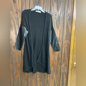 Zara black faux leather elbow open cardigan size medium thumbnail 14