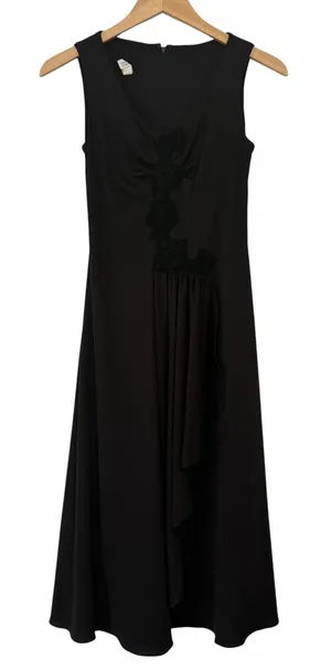 Vintage Black A Line Floral Detail Sleeveless Midi Dress Sz XS thumbnail 1