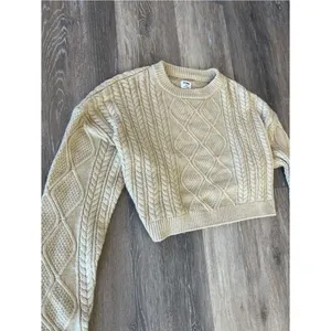 Cotton On Cream Cable Knit Cropped Sweater Fisherman Pullover Womens Size Medium thumbnail 5
