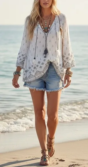 Lucky Brand Boho Peasant Blouse Size Large Tassel Tie thumbnail 1