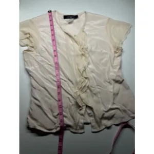 Jones New York Petite Sheer Ruffle Blouse - Cream thumbnail 6