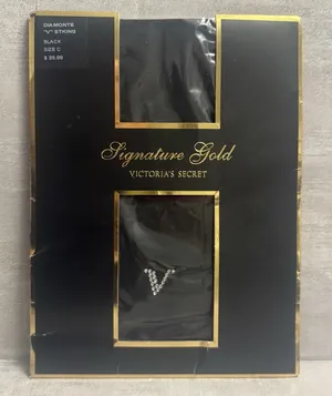 Victoria's Secret Signature GOLD "V" STKING Panty RARE & Discontinued BLACK C‎ thumbnail 1