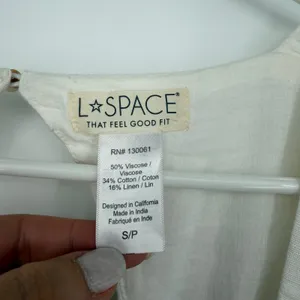 L*Space Midi Dress Womens S White‎ Linen Blend Cutout Open Back Puff Slit Rush thumbnail 4