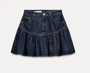 Zara Denim Ruffle Mini Skirt - Dark Blue thumbnail 1