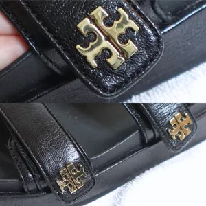 Tory Burch Black Kira Sport Strappy Sandal Gold Logo Size US 9 (w/ OG Box) thumbnail 3