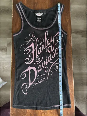 Harley Davidson Womens Small Black Ribbed Tank Top Pink Graphic Rhinestones Y2K thumbnail 6