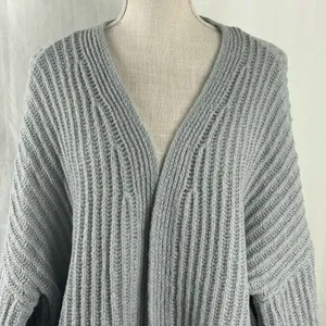 SHEIN Gray Balloon Sleeve Open Front Cardigan Sweater Large Knit Cozy EUC thumbnail 4