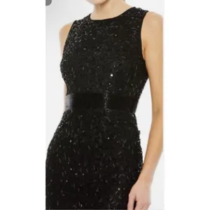 MAC DUGGAL 93758 GEOMETRIC EMBELLISHED SLEEVELESS A-LINE BLACK MIDI DRESS Size 4 thumbnail 3