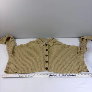 Urban Outfitters Oversized Cropped Cardigan Tan‎ Beige Ribbed Knit Sweater Small thumbnail 9