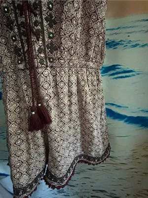 American Eagle Boho Lace-Up Tassel Romper in Cream & Burgundy SM NWOT thumbnail 4