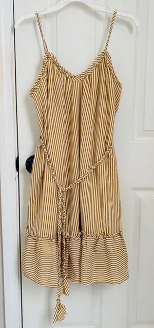 Hem & Thread Striped Ruffle Hem Spaghetti Strap Dress with Tie Waist thumbnail 1