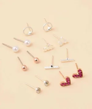 NEW 7 pairs of stud earrings, heart Jewelry, star Earrings bar, silve thumbnail 2