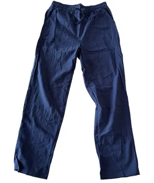 Women's Pull On Elastic Waist Navy Blue Linen Cotton Style Pant Size M #260692 thumbnail 1