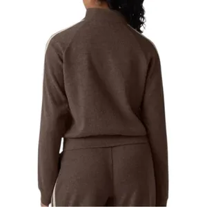 Halara Brown Ribbed Stand Collar Zip Track Jacket with Taupe Stripes NWOT M thumbnail 7