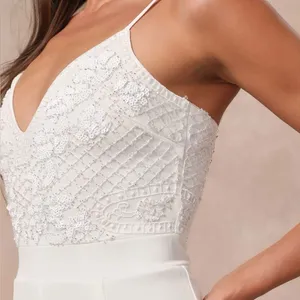 LULU’S Memorable Occasion White Beaded Sequin Wide-Leg Jumpsuit thumbnail 5