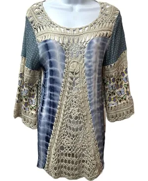 John‎ Mark Boho Crochet Butterfly Blouse Size Medium Top thumbnail 1
