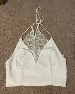 Free people White Lace Halter Crop Top thumbnail 1