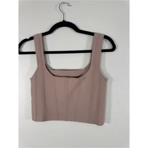 All Row Tan Ribbed Knit Cropped Tank Top Women S Basic Staple Neutral Minimalist thumbnail 7
