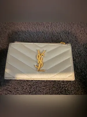 Ysl Cassandre Matelassé Fragments Card Case In Grain De Poudre Leather White Coa thumbnail 3