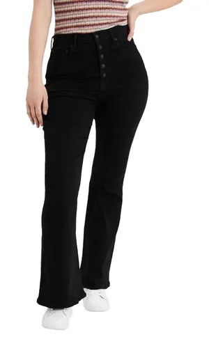 American Eagle Curvy Highest Rise Black Flare Jeans Button Fly Minimalist thumbnail 1