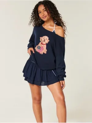Hollister Easy Off-the-Shoulder Dog Graphic Sweater USA Flag thumbnail 2