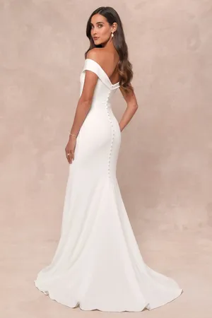 Lulus Arienne White Off-the-Shoulder Mermaid Maxi Dress Wedding Elegant Small thumbnail 2