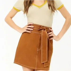 Forever 21- Orange/Brown High Waist Retro Tie Belted Denim Skirt thumbnail 1