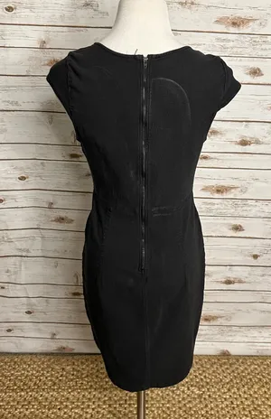Free People black sheath dress Medium notch/split V neck bodycon minimalist LBD thumbnail 6