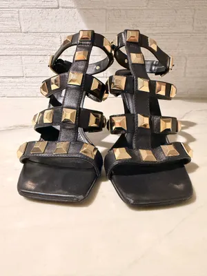 Rock Stud Heeled Sandals Gladiator Strappy Elevated Mob Wife Edgy Rocker Chic thumbnail 2