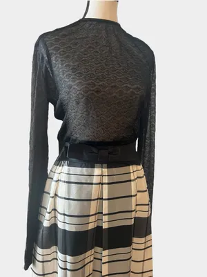 Vintage Betty Lane Original Black White Plaid Lace Bow Maxi Dress Union Made thumbnail 2