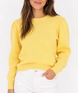 &merci Yellow Puff Shoulder Long Sleeve Crew Neck Knit Sweater Large KLJ0574 thumbnail 1