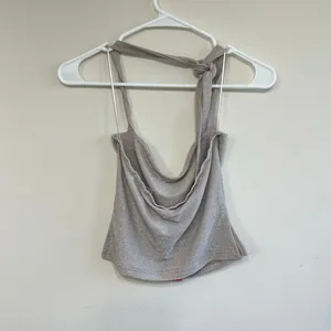 Edikted Womens Sparkly Steel Side Slit Halter Crop Top Silver Small NWT thumbnail 2