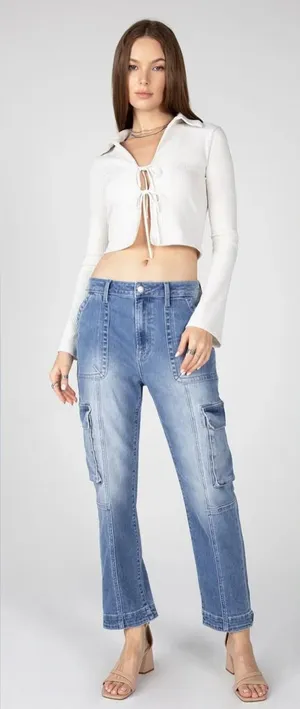 Ceros Time For Change Sabrina High Rise Cargo Straight‎ Jeans in Malibu Size 24 thumbnail 1