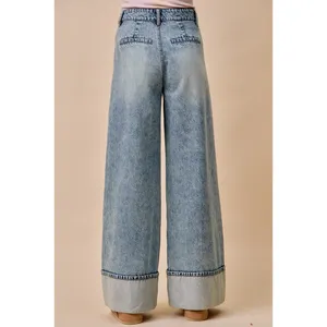 SO ME Mid Rise Plated Wid Leg Denim Jean - Medium‎ thumbnail 4