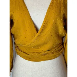 Auguste The‎ Label Shirt Women 4 Yellow Ocher Swiss Dot Frida Wrapped Blouse thumbnail 9