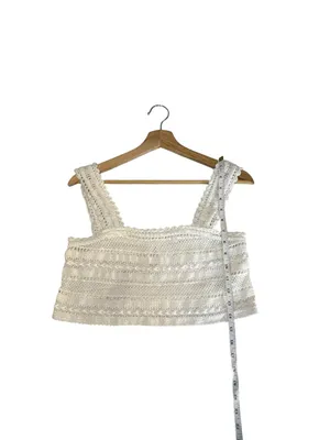 Aerie XS White Crochet Lace Crop Tank Top Square Neck Boho Festival Cottagecore thumbnail 9
