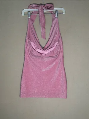 Y2K Sparkle Halter Mini Dress in Pink. Bodycon clubwear. Size Small. thumbnail 7